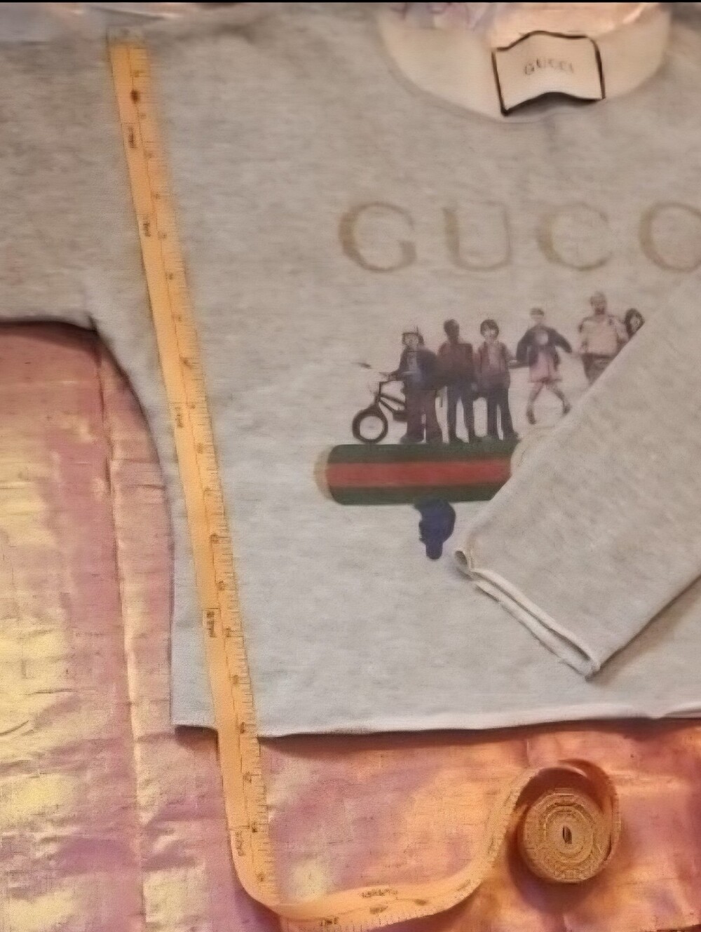 Gucci Womans Light Gray Logo Stripe Graphic Sweatshirt - Picture 10 of 12